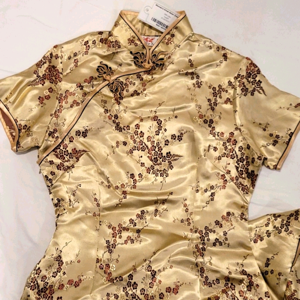 NWT Gorgeous😍 Gold Women's Simei Asian Dress Sz S